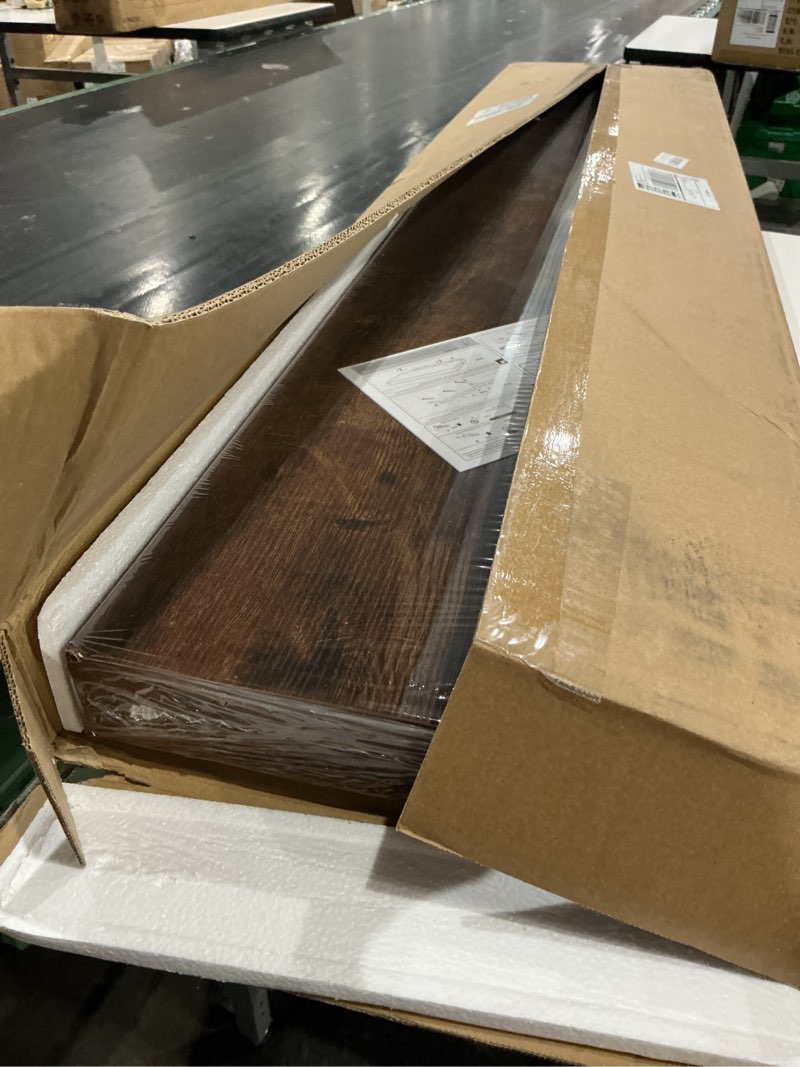 Condition photo showing New/Like New for fun memories 55 inch floating shelves - 12 inch deep rustic wooden wall shelves - extra deeper & thicker wall mounted storage shelf for living room, kitchen, farmhouse - 55" w x 12" d x 1.8"h - brown rustic brown 55"w x 12"d - 1p