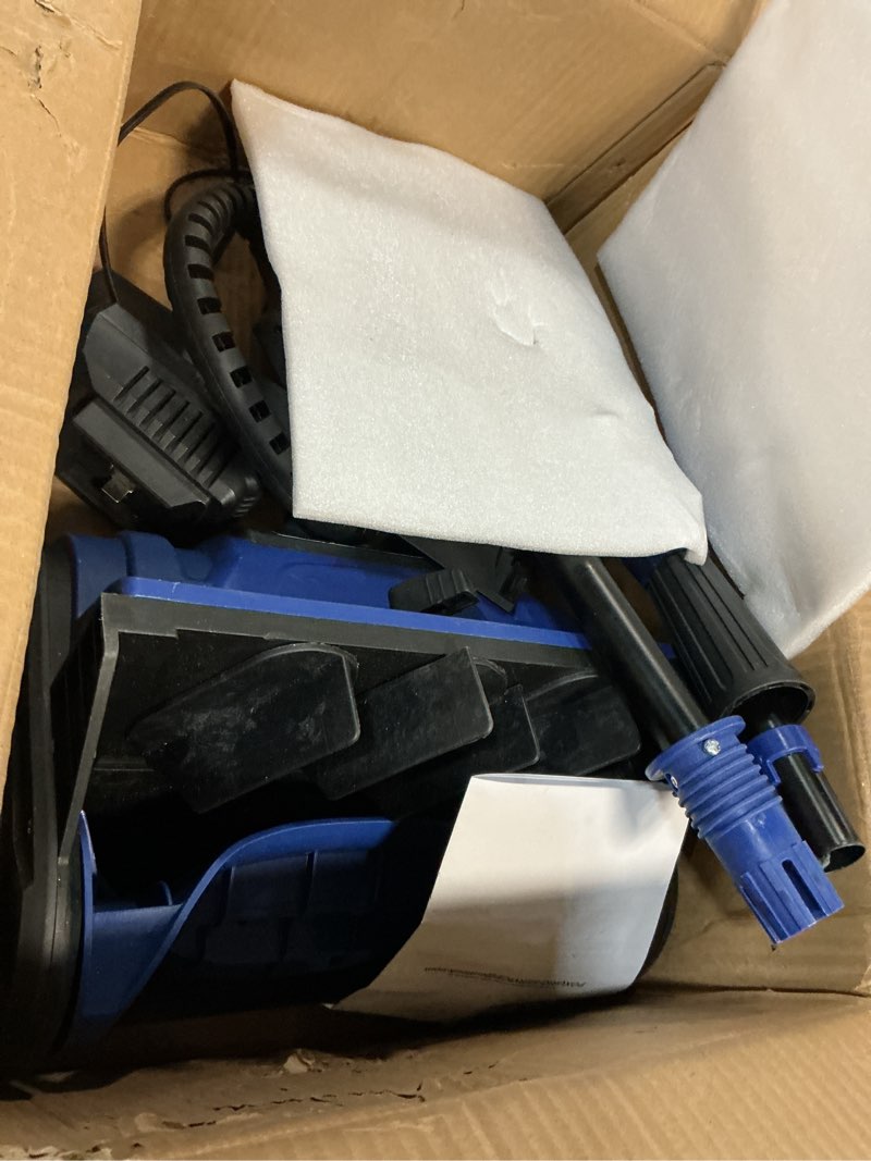 Condition photo showing As Is for 2 * 40v electric cordless snow shovel, 13 inch brushless electric snow blower with 2×4.0ah batteries & fast charger, 25ft throw distance snow shovel for driveway, patio-second-hand blue