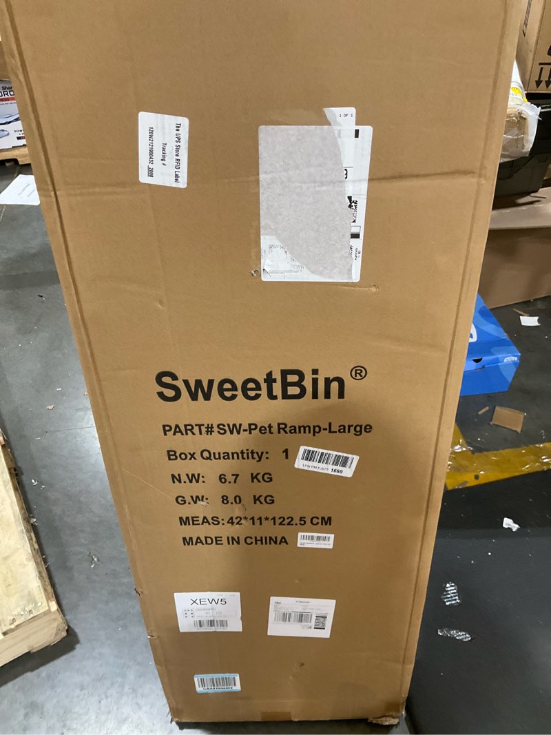 Condition photo showing Good Condition for Dog Ramp for Bed - Foldable Small to Large Dog Ramp for Couch - 7 Adjustable Height from 11" to 27" - Stairs with High Traction Mat - Wooden Portable Ramp for Dogs to Get on Bed Couch Car Up to 200LBS Burlywood(black)/Large