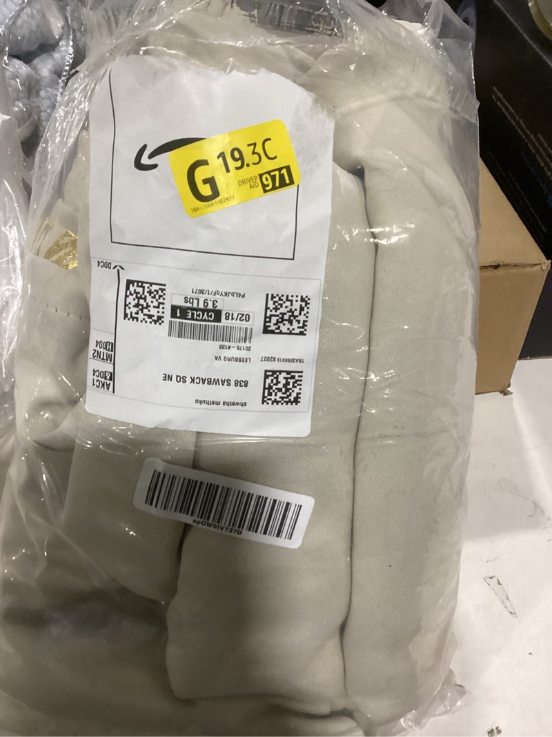 Condition photo showing As Is for estelar textiler room darkening curtains for bedroom 108 inch long with palm tree pattern grommet blackout window curtains panels for living room, 52wx108l, cream beige, 2 panels 52"w x 108"l (pack of 2) cream beige/gold print