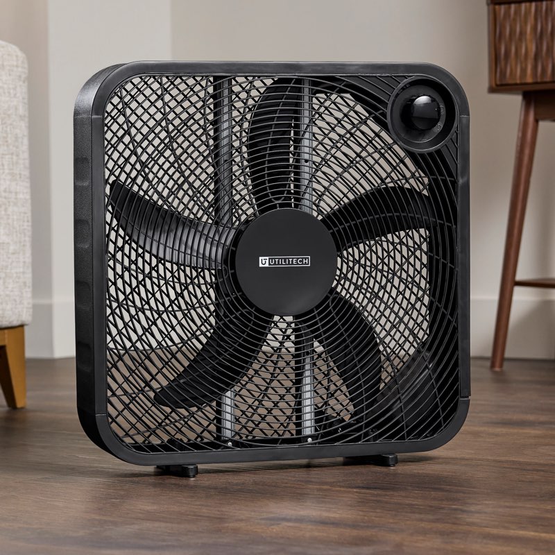 utilitech 20-in high velocity indoor box fan, in black
