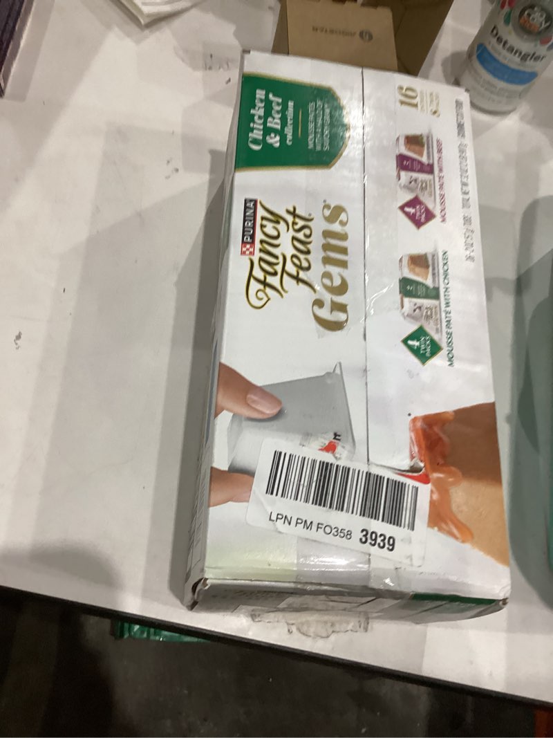 Condition photo showing New/Like New for Fancy Feast Gems Pate Cat Food Mousse Chicken or Beef and a Halo of Savory Gravy Wet Cat Food Variety Pack - (1) 8 ct. Boxes - 8 ct. Box