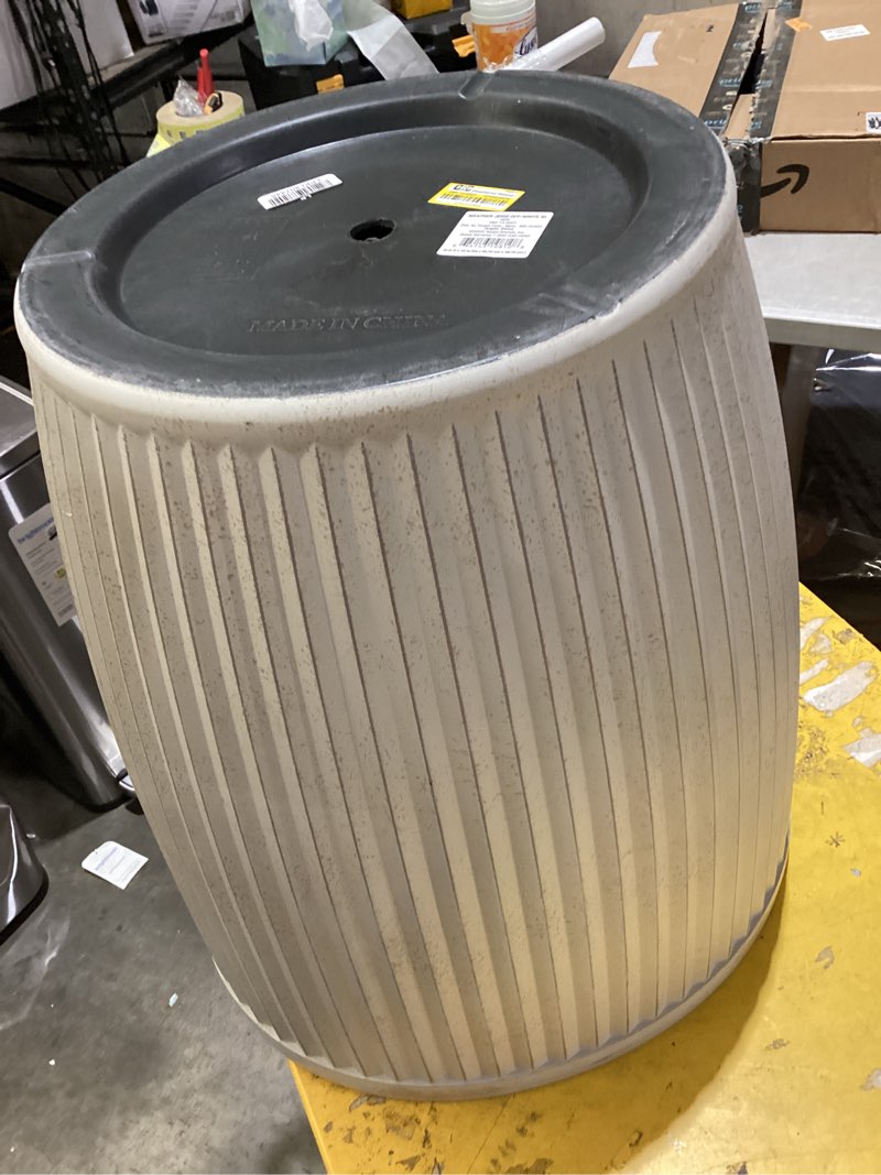 Condition photo showing As Is for weathered ribbed composite indoor outdoor planter pot 15"x15"x18" off-white - threshold™ designed with studio mcgee