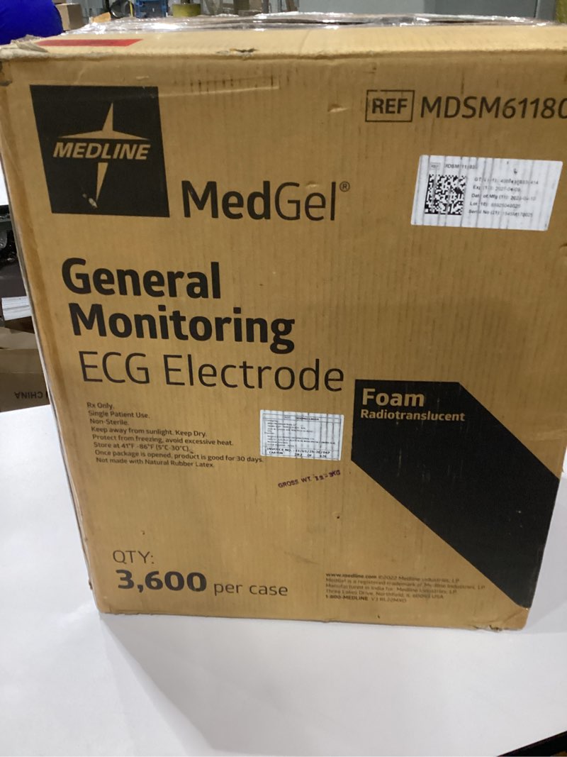 Condition photo showing Good Condition for medline medgel radiolucent foam electrode, 3/pack, fluid-resistant, resealable bag, for x-ray, mri, radiology, cath lab, mdsm611803r, 3600 per case