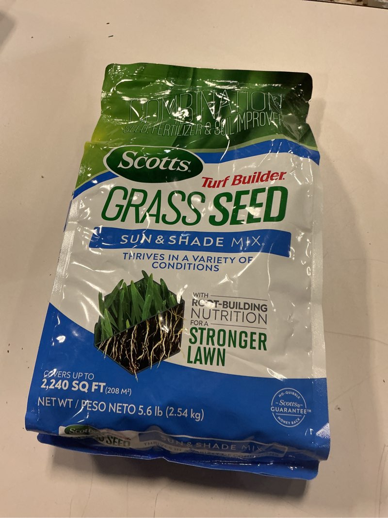 Condition photo showing New/Like New for Scotts Turf Builder Grass Seed Sun & Shade Mix with Fertilizer and Soil Improver, Thrives in Many Conditions, 5.6 lbs. 5.6 lb.