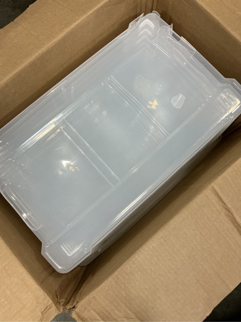 Condition photo showing As Is for Storage Latch Box/Bins, 6-Pack Plastic Container with Latches and Lid