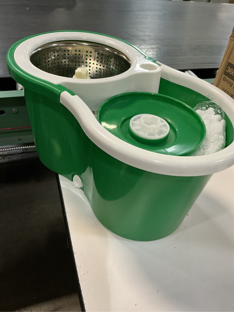 Condition photo showing Good Condition for spin mop and bucket with wringer set, 360° spinning mop bucket system with 3 microfiber mop replacement heads, adjustable handle for floor cleaning (green)