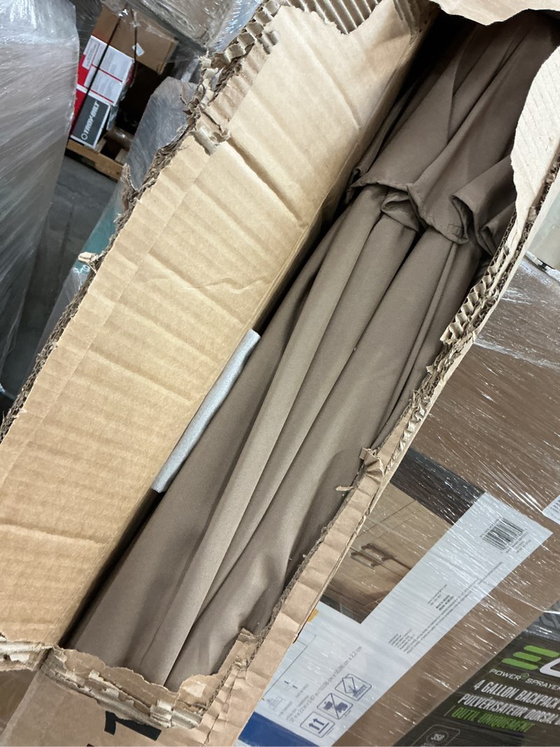 Condition photo showing Good Condition for 15ft patio umbrella with base,large outdoor double-sided rectangle umbrella with crank handle, market umbrella for poolside garden deck backyard beach pools, beige
