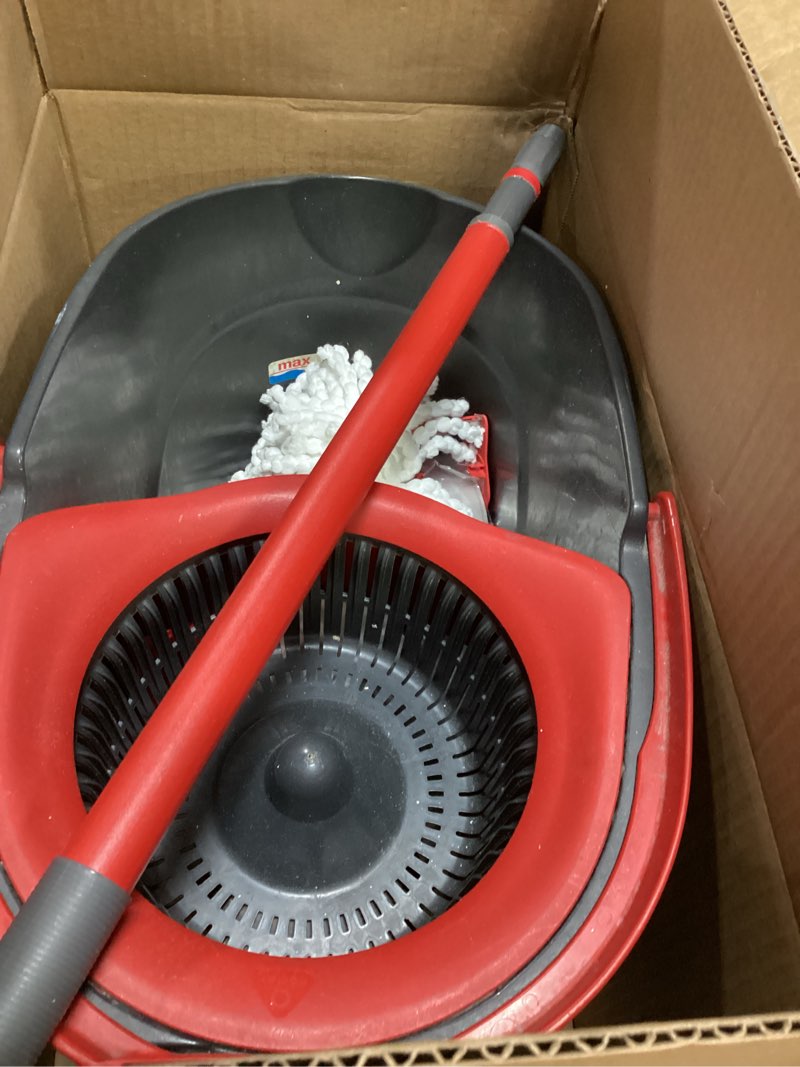 Condition photo showing As Is for o-cedar easywring microfiber spin mop, bucket floor cleaning system, red, gray, standard easywring spin mop & bucket
