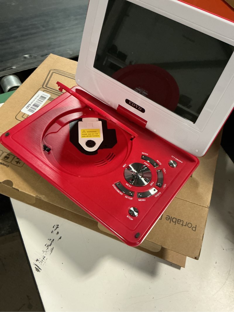 Condition photo showing Good Condition for 11.5" portable dvd player for kids and car, 9.5" swivel hd screen with 4-6 hours built-in battery, support sync screen to tv, support sd card/usb/multiple disc formats (red)
