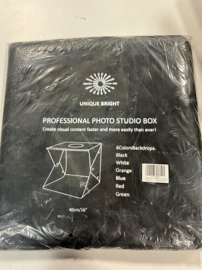 Condition photo showing New/Like New for photography light box photo studio kit 3 color lighting tent 160 led portable white booth display product food/jewelry with mini tripod & 6 background(16x16inch)