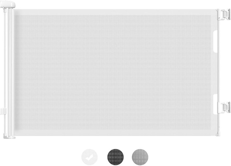 Hardware Mount Retractable Baby Gates for Stairs with Auto-Lock,33\" Tall,Extends up to 71\" Wide Mesh Double Lock Safety Baby Dog Pet Cat Gate for Doorways,Child Gate for Hallways Kitchen Indoor white  33\"Tall 71\"Wide