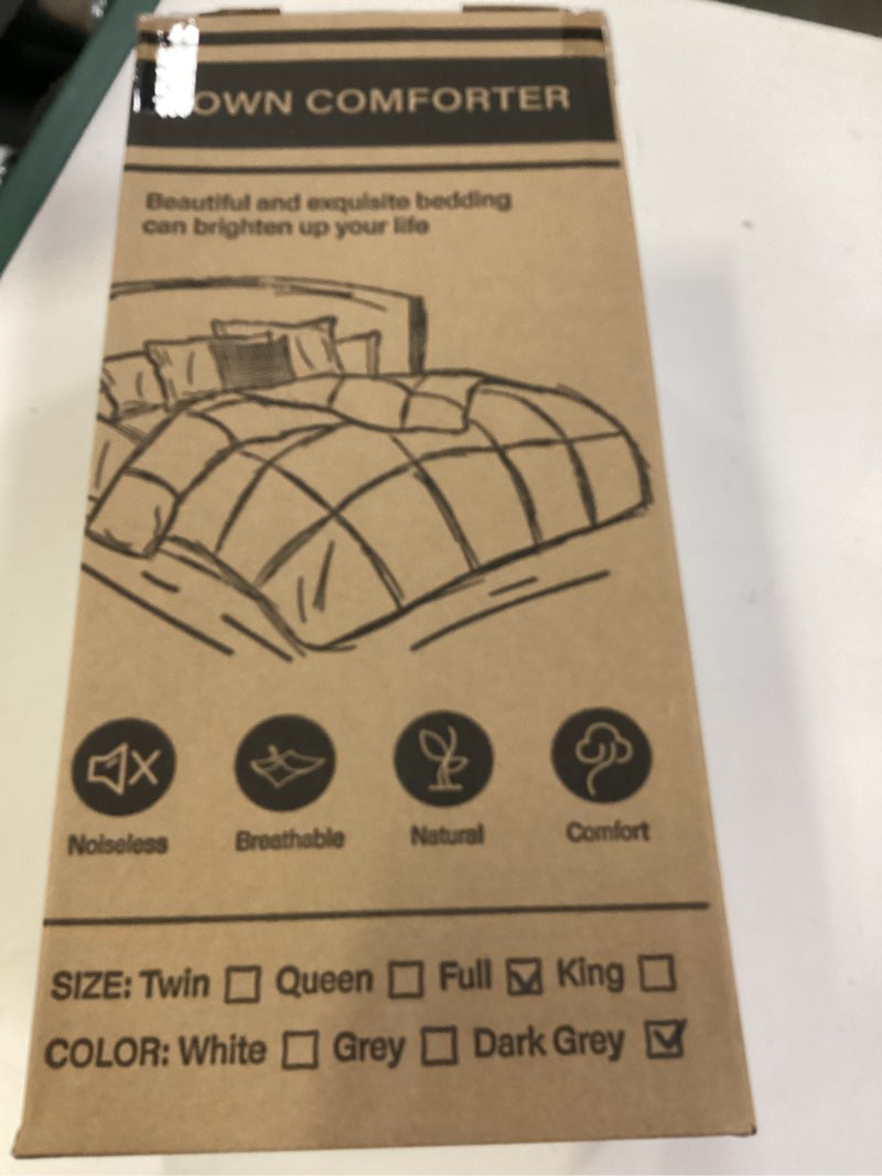 Condition photo showing New/Like New for cymula full size feather down comforter - all season dark grey duvet insert, lightweight box stitched, fluffy breathable, ultra soft quiet hotel style with 8 tabs(82" x 86")