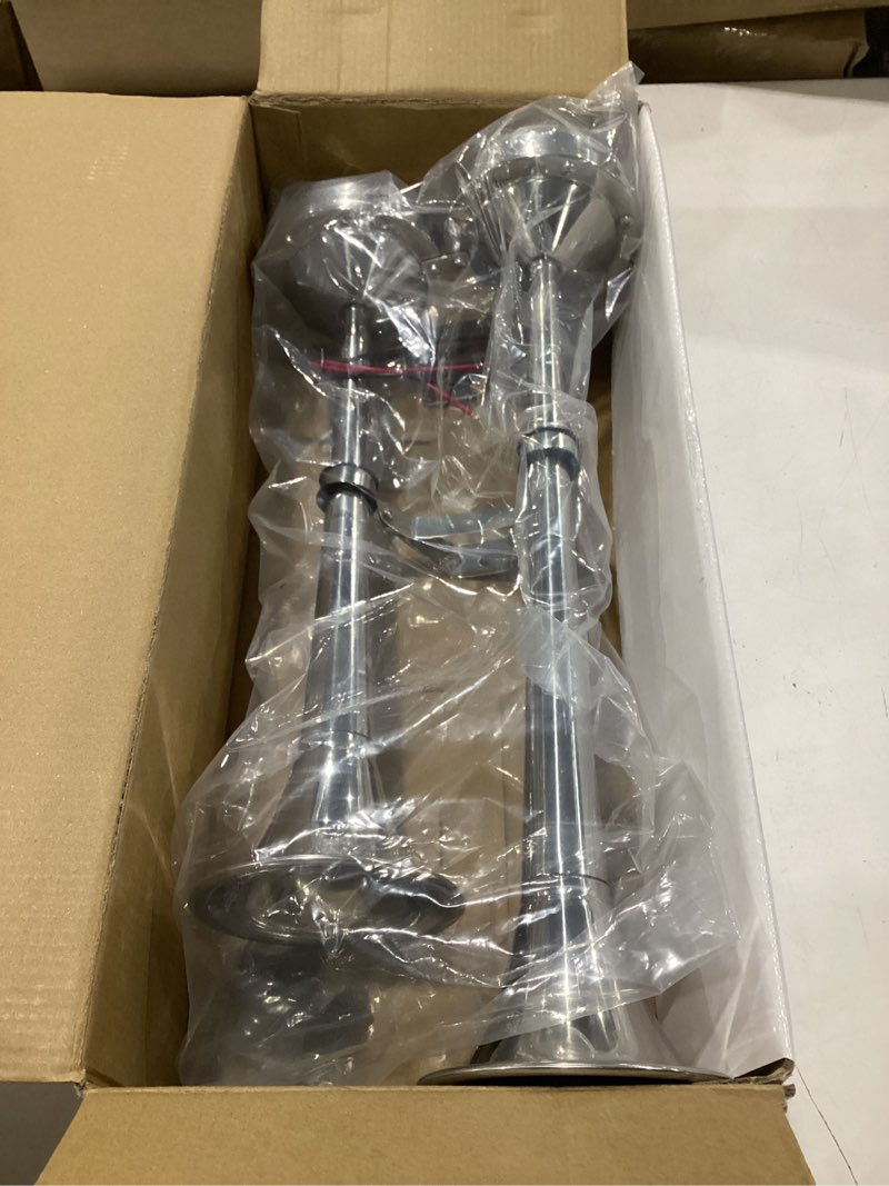 Condition photo showing New/Like New for **untested** novelbee 12v stainless steel dual trumpet horn,125db marine boat electric horn for ship truck rv trailer (low and high tone)