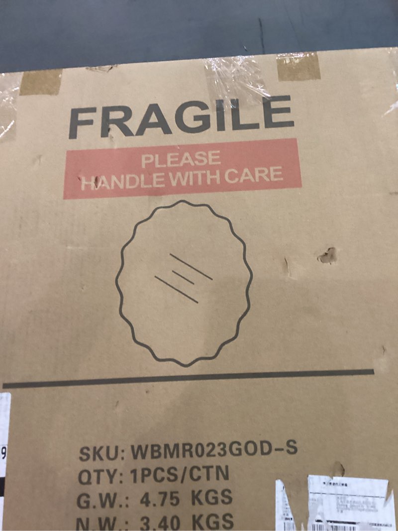 Condition photo showing As Is for Oval Wavy Mirror - Irregular Wall Mirror 22"x30" Gold Asymmetrical Mirror Aviation Aluminum Alloy Frame for Bathroom, Bedroom, Living Room, Cloakroom, Entryway Gold 22"L x 30"W