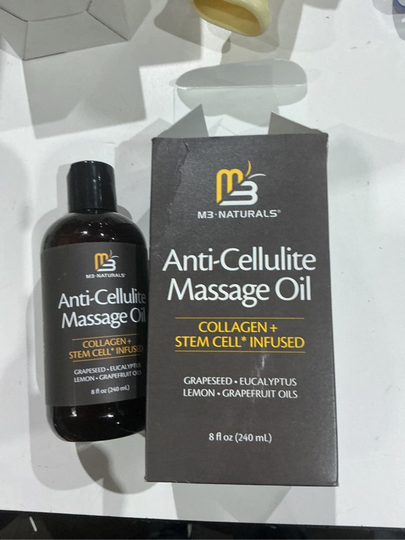 Condition photo showing As Is for firming body massage oil with collagen & stem cell – helps smooth the appearance of cellulite & improve skin texture – refreshing aromatherapy body oil for legs & full body – 8 fl oz by m3 anti-cellulite oil (pack of 1)