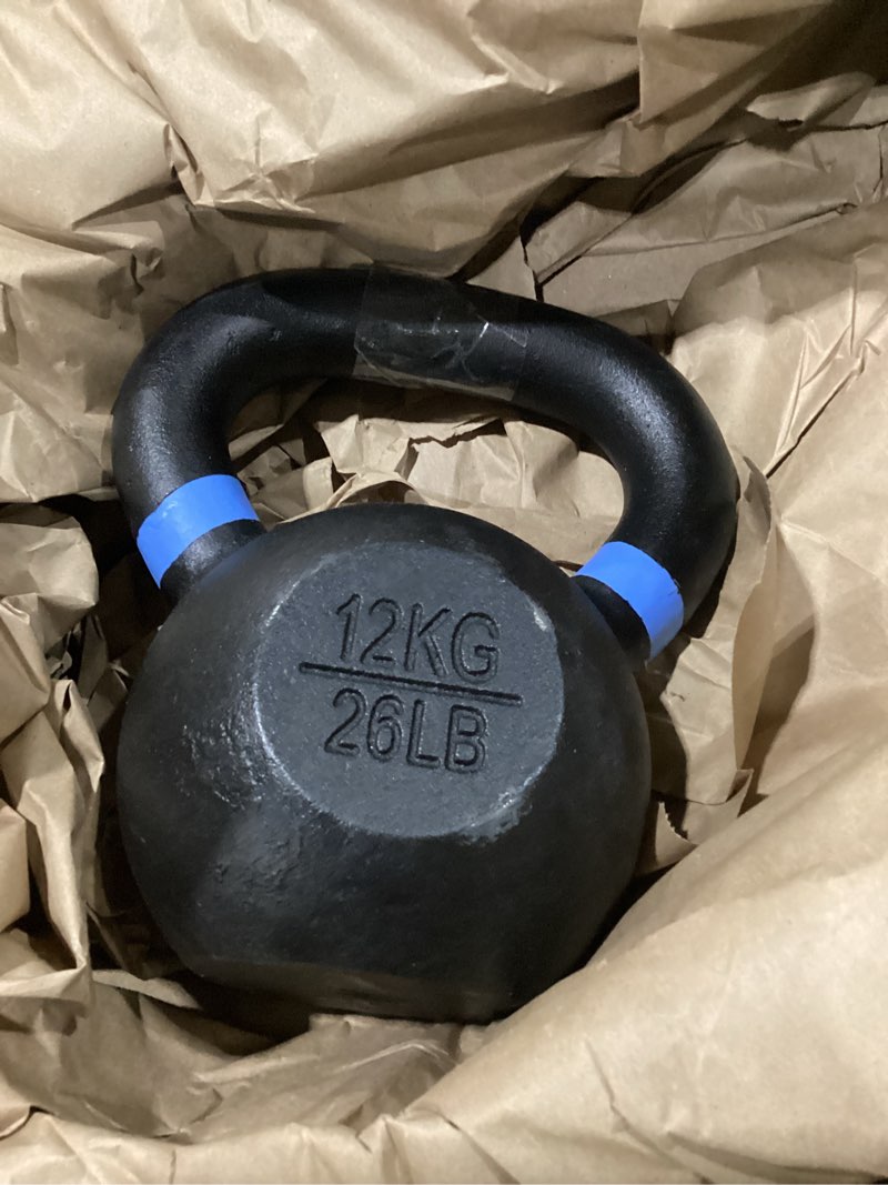Condition photo showing As Is for yes4all powder coated kettlebell, cast iron core kettlebells with non-slip handle & flat bottom for conditioning, heavy duty for strength training, 9lb to 71lb - single & pair blue a. single