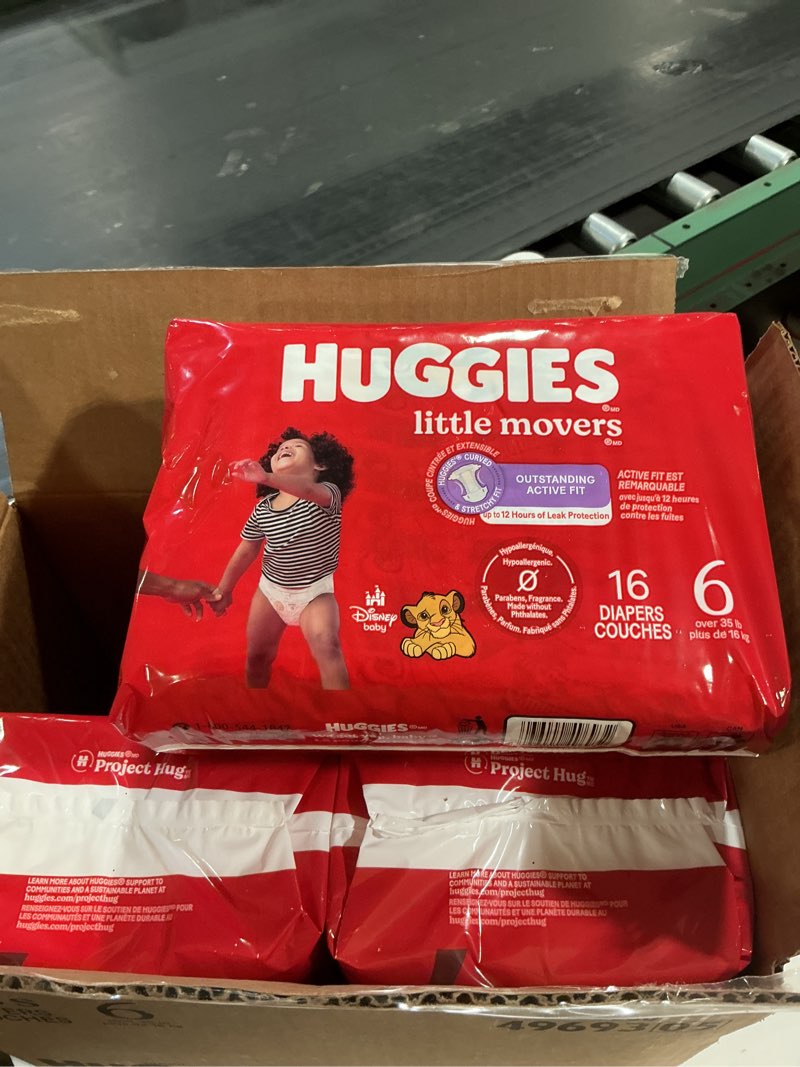 Condition photo showing Good Condition for huggies little movers diapers, size 6 (35+ lb.), 16 ct, jumbo pack (packaging may vary)