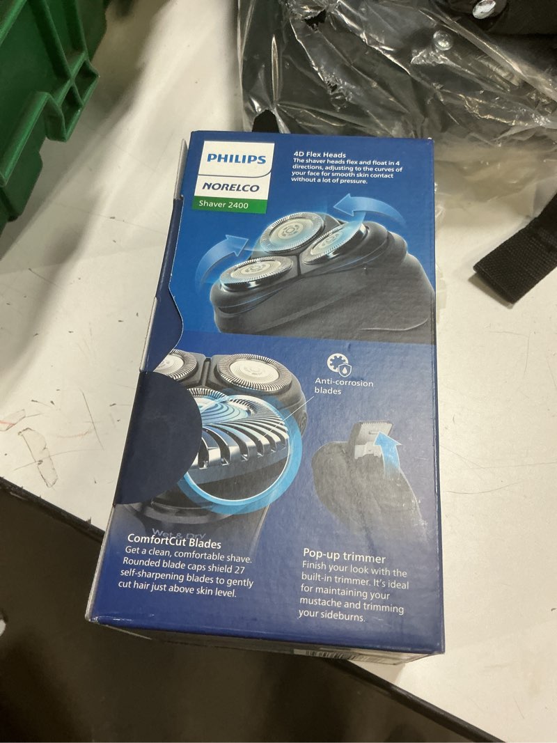 Condition photo showing New/Like New for Philips Norelco Shaver 2400 Series, Wet and Dry Electric Shaver, Pop-up Trimmer, P-Cap, Deep Black, Model X3001/90 Black Shaver 2000