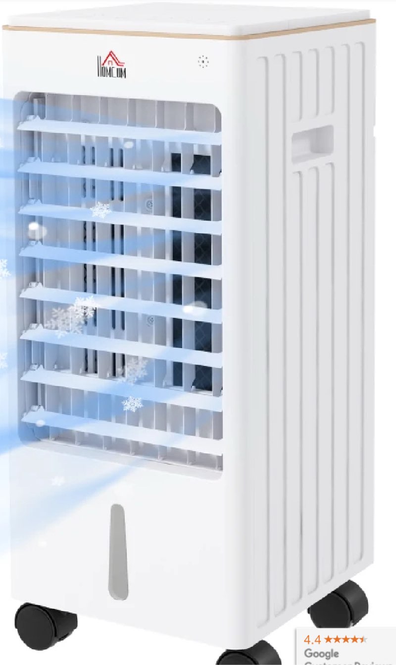 HOMCOM Room Air Cooler with Ice Packs, Ice Cooling Fan Water Conditioner Humidifier Unit with Remote, Timer, Wheels