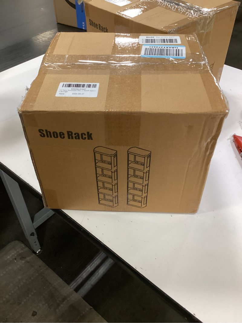 Condition photo showing New/Like New for Kitstorack 10 Tiers Stackable Shoe Rack for Closet and Front Door Entrance - Free Standing Plastic Stand, Narrow Tall Vertical Organizer for Small Spaces Storage Black 10 Tiers