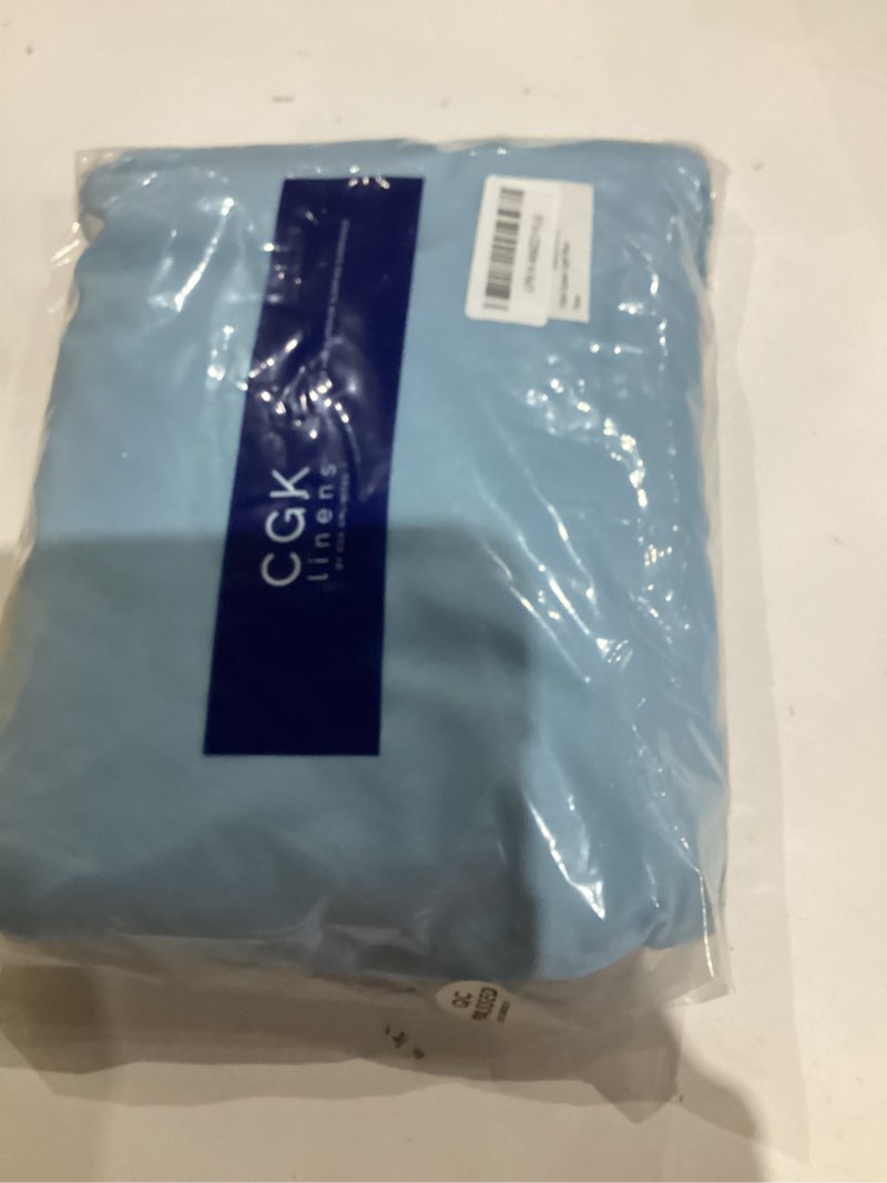 Condition photo showing As Is for Queen Fitted Bed Sheet - Bottom Single Fitted Sheet Only - Soft Hotel Luxury Bedding w/ 8-16 Inch Deep Pockets - Breathable, Cooling & Wrinkle Free - Easy-Care, Fade and Shrink Resistant - Light Blue Queen 19 - Baby Blue