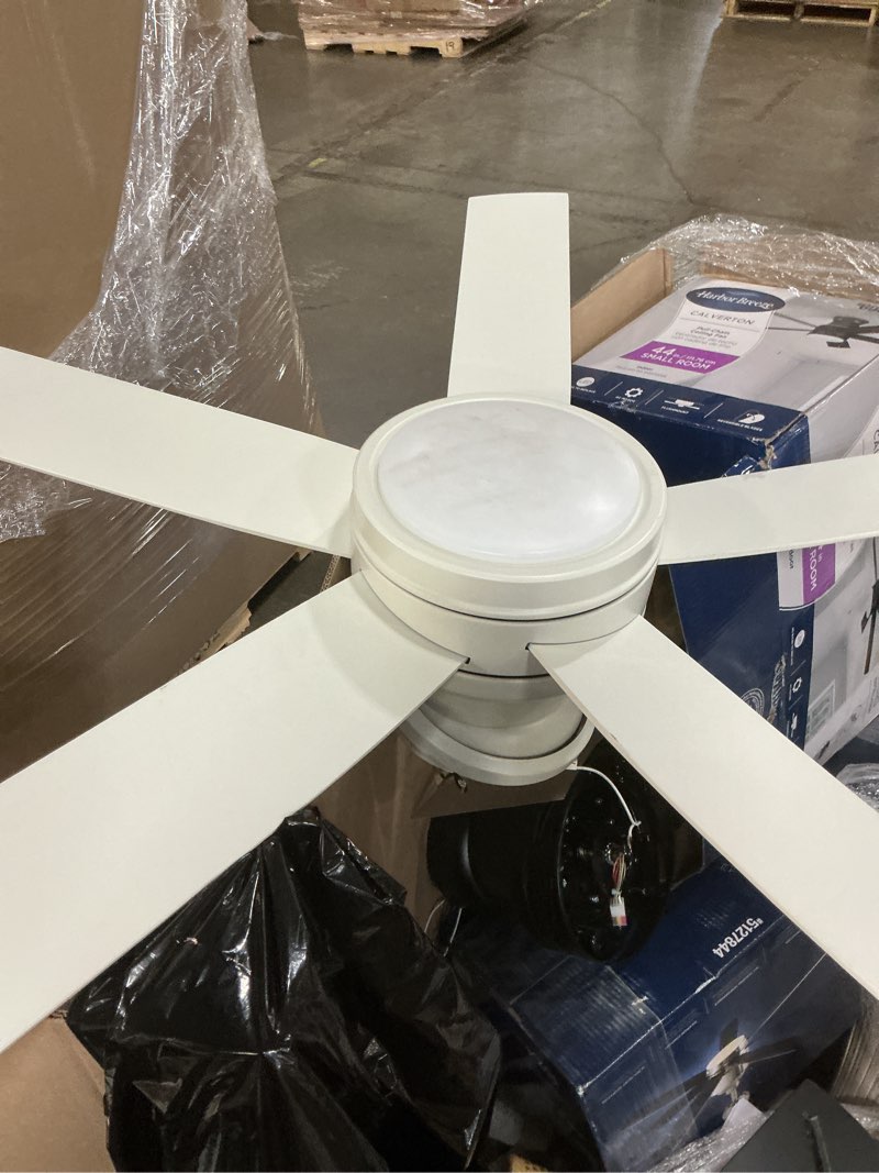 Condition photo showing As Is for  harbor breeze calverton 52-in white with white/driftwood blades led flush mount ceiling