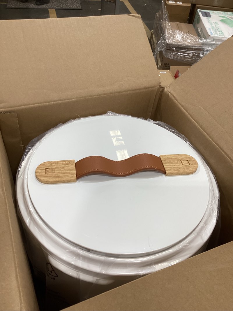 Condition photo showing As Is for Keenray Towel Warmer for Bathroom, Towel warmer bucket with Heating Progress Bar, Fragrance Disc Holder, Leather handle, Auto Shut-off Towel Bucket Fits Up to Two 40" x 70" Towels, Bathrobes, Blankets White/Wood 18L