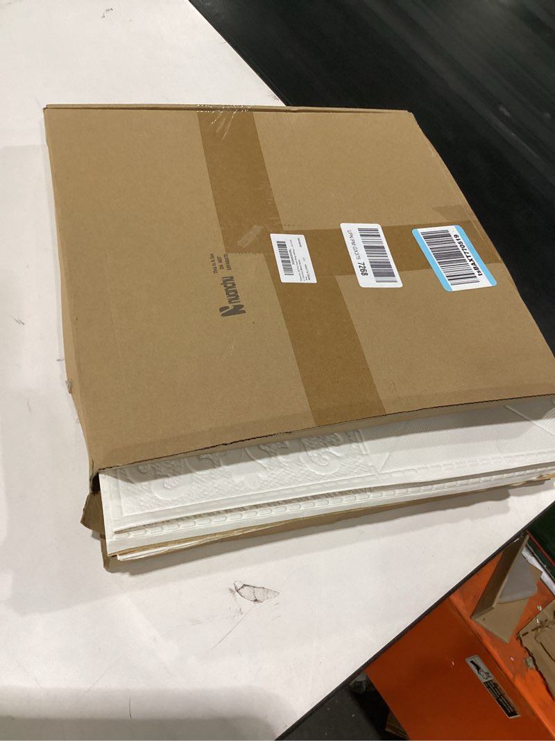 Condition photo showing Good Condition for nuanchu 20 pcs foam drop ceiling tiles peel and stick white 3d wall panels, 26-105.5 sq. ft adhesive glue up waterproof wallpaper diy for office home (13.8 x 13.8 inch,mixed style) 13.8 x 13.8 inch mixed style 20