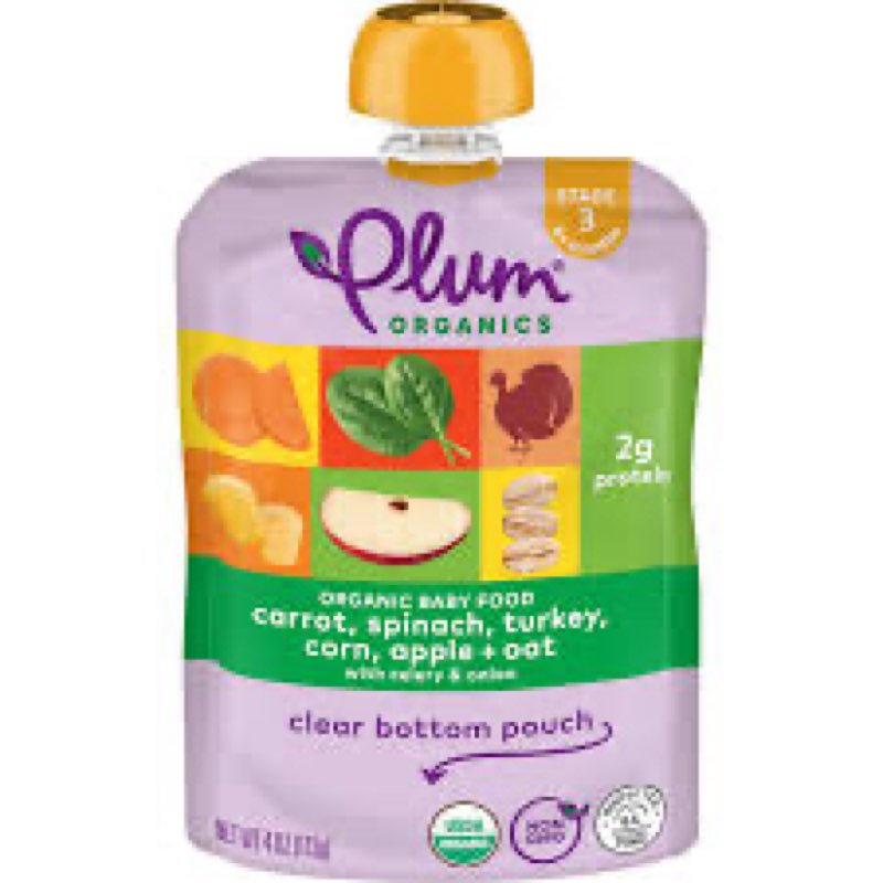 Plum Organics Stage 3 Organic Baby Food - Carrot, Spinach, Turkey, Corn, Apple, and Oat - 4 oz Pouch (Pack of 6) - Organic Baby Food Pouch