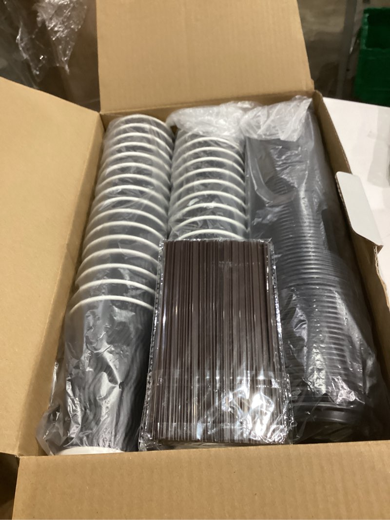 Condition photo showing New/Like New for AIRE 80 Pack Coffee Cups with Lids 16 oz Disposable Coffee Cup for Hot and Cold Drinks, To Go Coffee Cup with Lids, Straws, Insulated Paper Cup Set for Home, Office, Travel, Cafe, Black Black 16 Ounces