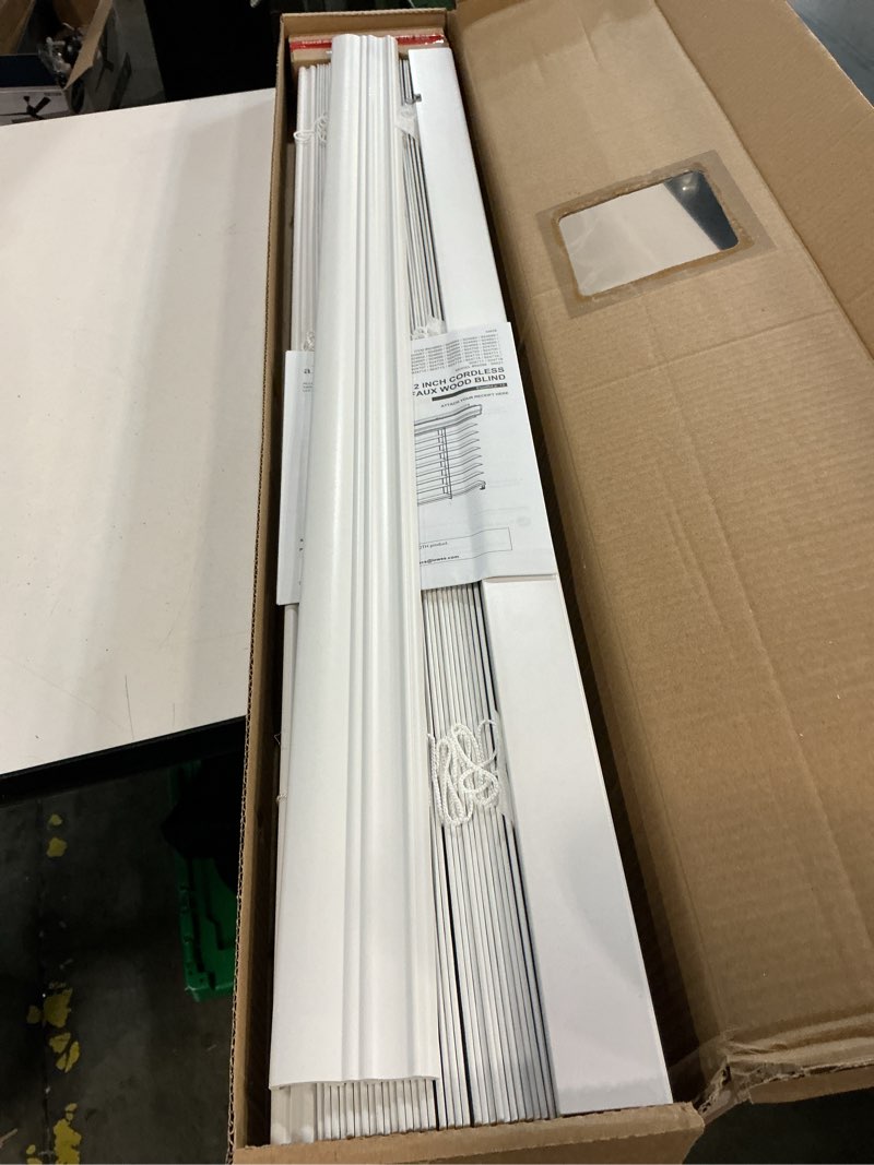 Condition photo showing Good Condition for allen + roth 2-in slat width 36-in x 60-in cordless white faux wood room darkening horizontal blinds