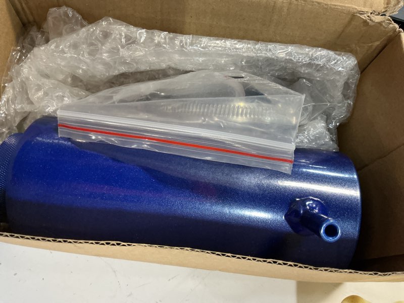 Condition photo showing Good Condition for besulen coolant overflow tank, universal 800 ml radiator overflow bottle with 5/16 fuel hose line, aluminum coolant overflow recovery reservoir water tank, car accessories replacement blue
