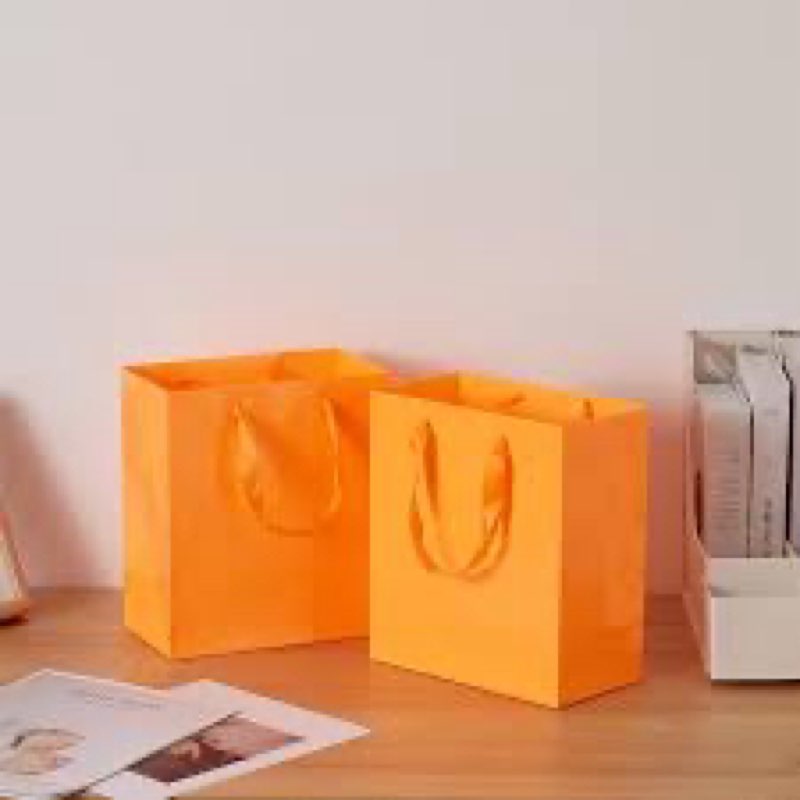 Pikalon 6 pcs Neon Orange Gift Bags with Handles, Large 9.84"x4.33"x14.17" Bright Color Gift Wrap Pa