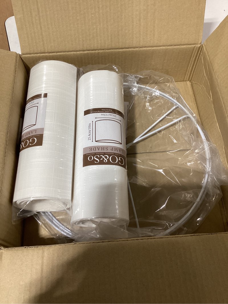 Condition photo showing Good Condition for set of 2 pure white linen drum lamp shade 13" top x 13" bottom x 10" high (spider) contemporary lamp shades for table lamps & bedside lamps replacement lampshade - go&so - assembly is required 13*13*10 inch-2 pack white-texture