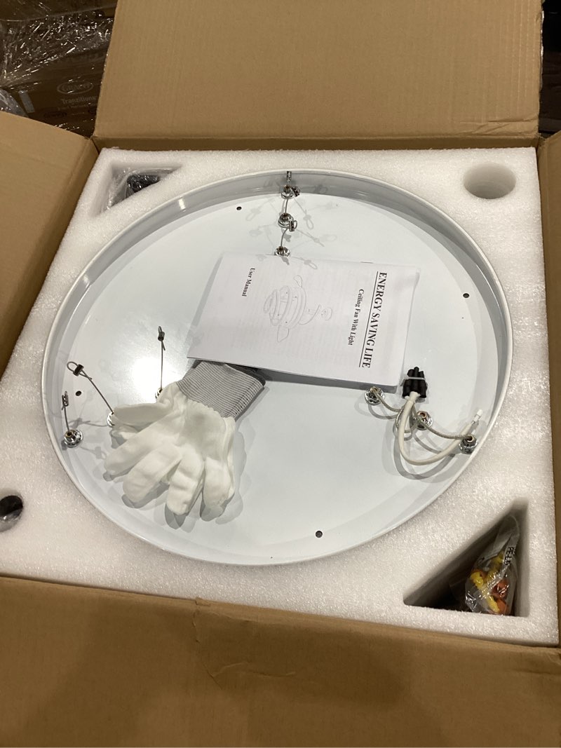 Condition photo showing Good Condition for 42" modern retractable ceiling fan with lights, fandelier ceiling fan with led light and remote&app control, 6 speed reversible 3cct chandelier fan for bedroom living room dining room silver