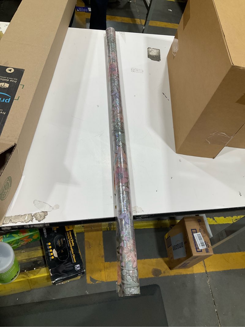 Condition photo showing Good Condition for volcanics stained glass window film with installation tools, rainbow window privacy film, decorative window clings for glass windows, static cling sun blocking floral decals, 35.4 x 78.7 inch flower rainbow 35.4" x 78.7"