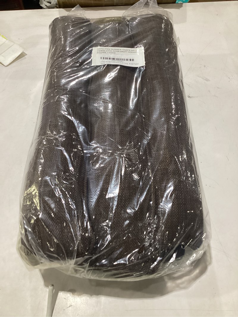 Condition photo showing Good Condition for home district sliding door draft stopper - glass door draft blocker, patio under door draft stopper, door air blocker draft dodger - approx. 71" long - brown tweed