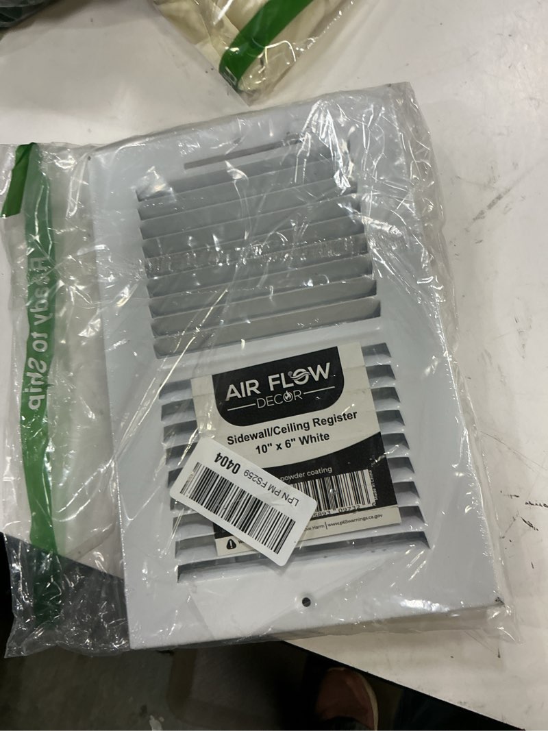 Condition photo showing Good Condition for 10"x 6" hvac vent cover | 2-way steel air vent covers for wall, sidewall and ceiling | air supply register vents cover, white (screws included) | outside dimensions: 11.75" w x 7.75" h