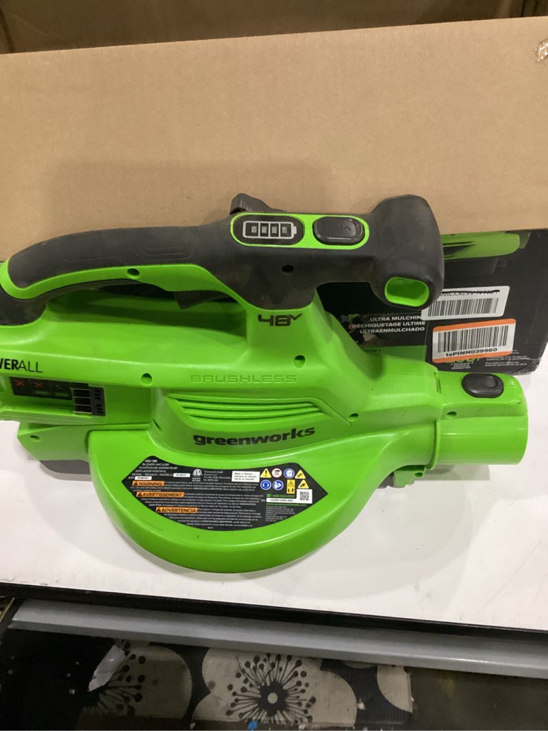 not tested, missing parts***** greenworks 48v (24v x 2) 3-in-1 brushless blower vacuum mulcher (520 cfm / 240 mph), powerful for ya