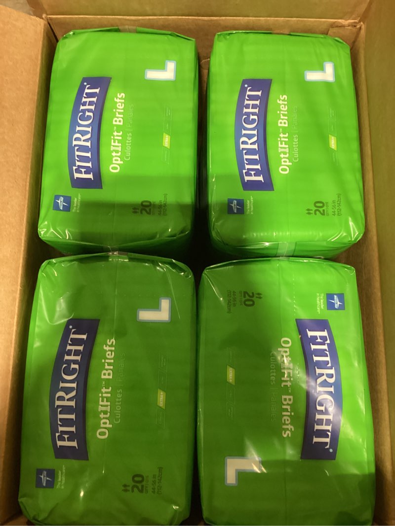 Condition photo showing New/Like New for FitRight Adult Diapers, Extra+ Heavy Absorbency, L (Waist Size 44in-56in), 80 Count, OptiFit Incontinence Briefs for Men and Women, Disposable, Moisture-Wicking, Leak Protection. 80 Count Large