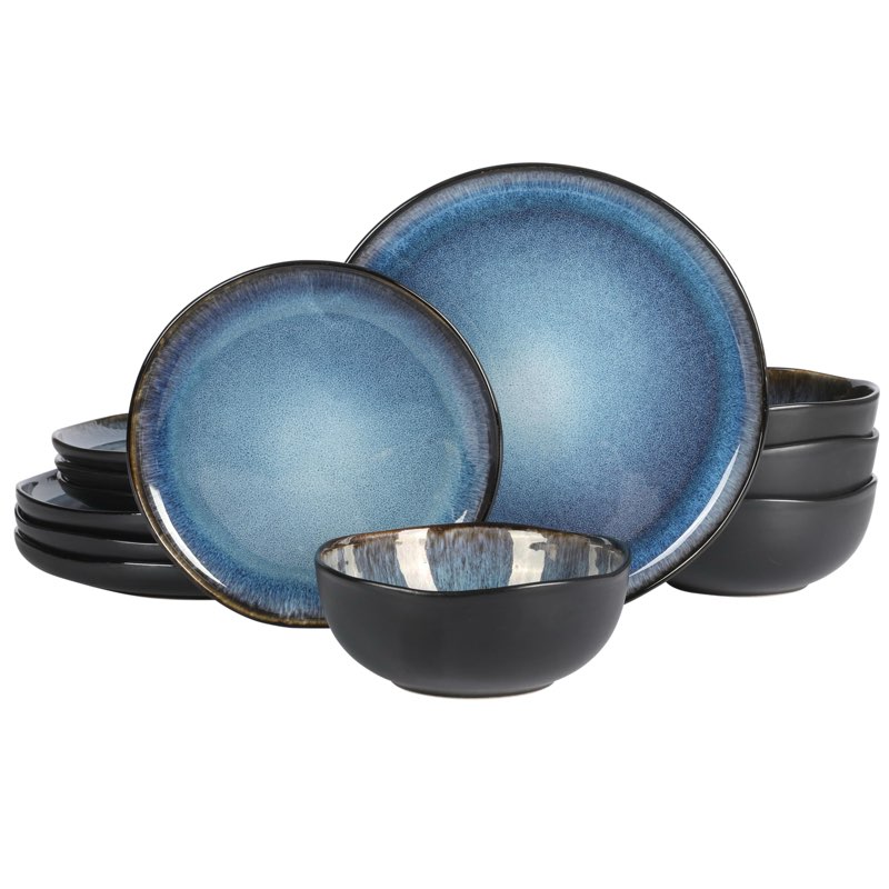 incomplete Gibson Soho Lounge Nardini 12 Piece (Service for 4) Plates and Bowls Reactive Glaze Dishes Stoneware Ceramic Dinnerware Set