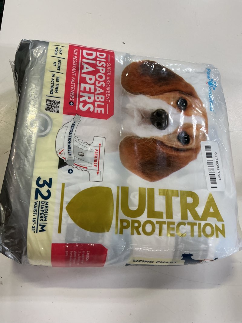 Condition photo showing New/Like New for paw inspired 32ct disposable dog diapers | female dog diapers ultra protection | diapers for dogs in heat, excitable urination, or incontinence (medium) medium (32 count)