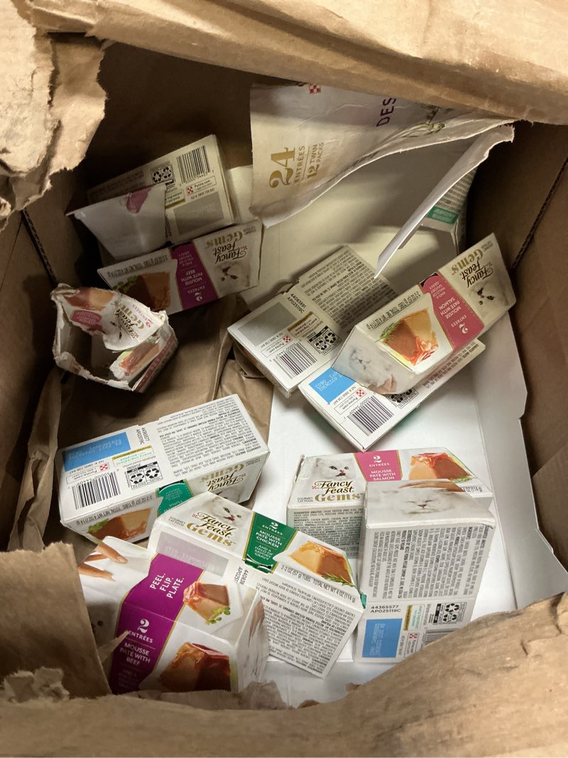 Condition photo showing Good Condition for (bbd 03/2027)  fancy feast gems pate cat food mousse and a halo of savory gravy wet cat food variety pack - (pack of 12) 4 oz. boxes