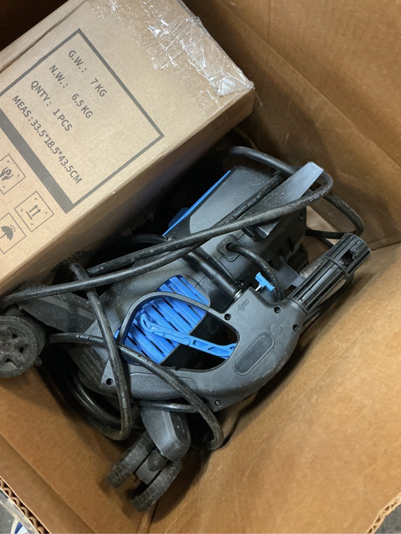 Condition photo showing As Is for 4800psi powerwasher with 4 quick connect nozzles, foam cannon for car, lane, patio cleaning