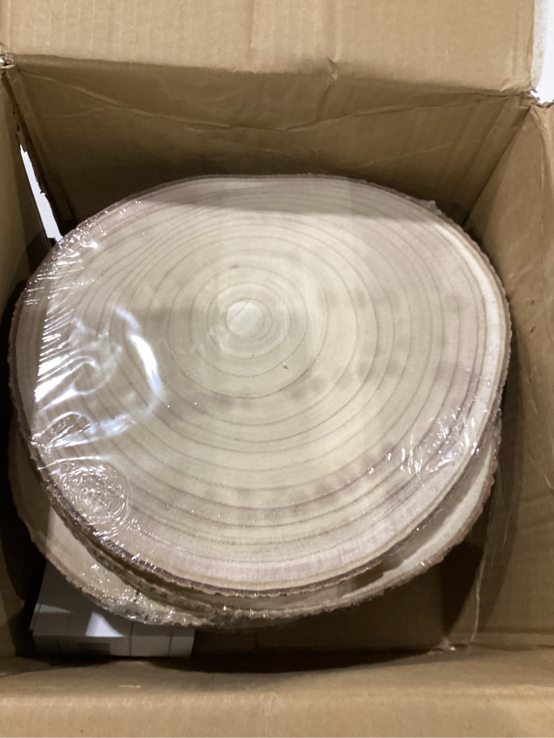 Condition photo showing Good Condition for Wood Slices for Centerpieces, Wood Rounds Cookies for Crafts, Rustic Wood Circles & Slabs, Wooden Discs for Tables Decor-for Art Projects and Rustic Weddings (12pcs 11-12)