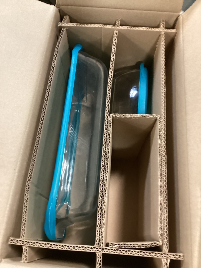 Condition photo showing Good Condition for Libbey Baker’s Premium Bake & Store 4 Piece Glass Set with 9x13 Baking Dish and 6 Cup Storage Container with Blue Plastic Lids