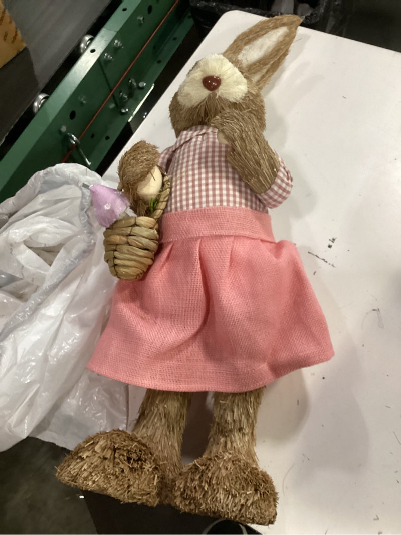 Condition photo showing Good Condition for dr.dudu 2.7ft large easter bunny decor – outdoor easter decorations for porch & home, straw standing rabbit statue with basket eggs, farmhouse spring decor, entryways photo props (girl)