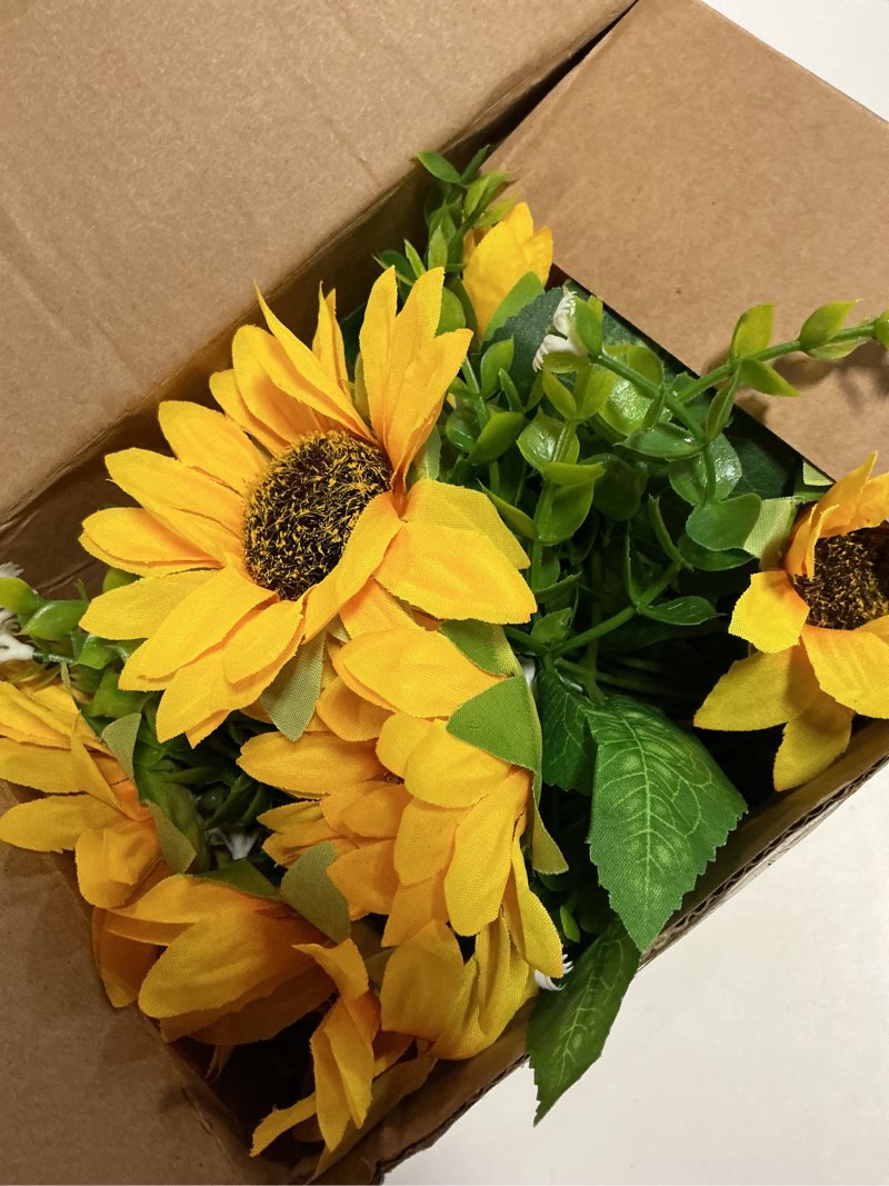 Condition photo showing New/Like New for silifine 6 sets sunflowers centerpieces for tables artificial sunflower with vase rustic yellow fake flower for wedding decor spring summer picnic centerpieces home kitchen shelf decor (vintage color) vintage color 6