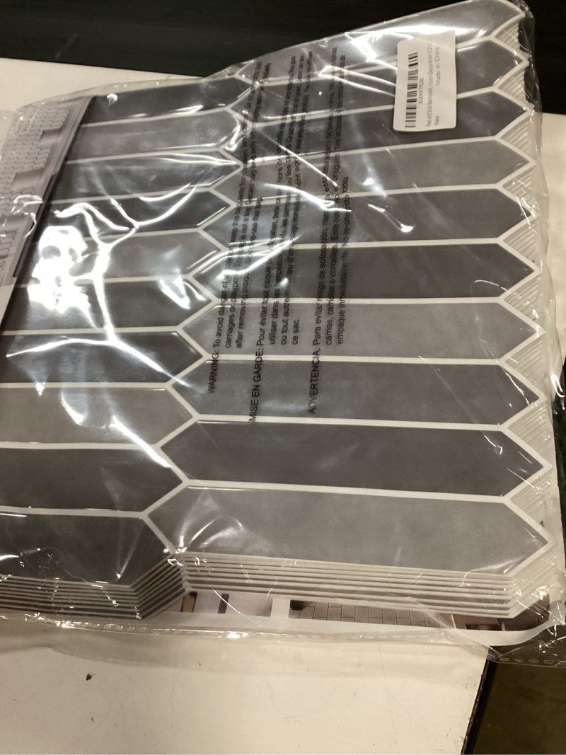 Condition photo showing New/Like New for 10-sheet peel and stick backsplash tile, self-adhesive gray long hexagon wall tiles, stick on backsplash for kitchen, bathroom, fireplace, rv, thicker design(12"×12").